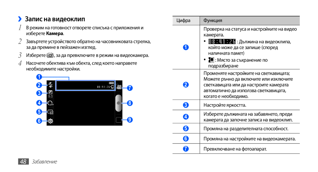 Samsung YP-G70CB/ROM manual ››Запис на видеоклип, Който може да се запише според наличната памет, Настройте яркостта 