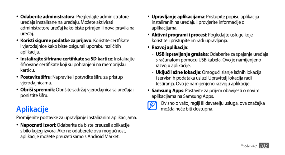 Samsung YP-G70CW/TRA, YP-G70CB/TRA, YP-G70EB/TRA, YP-G70EW/TRA manual Aplikacije, Razvoj aplikacija 