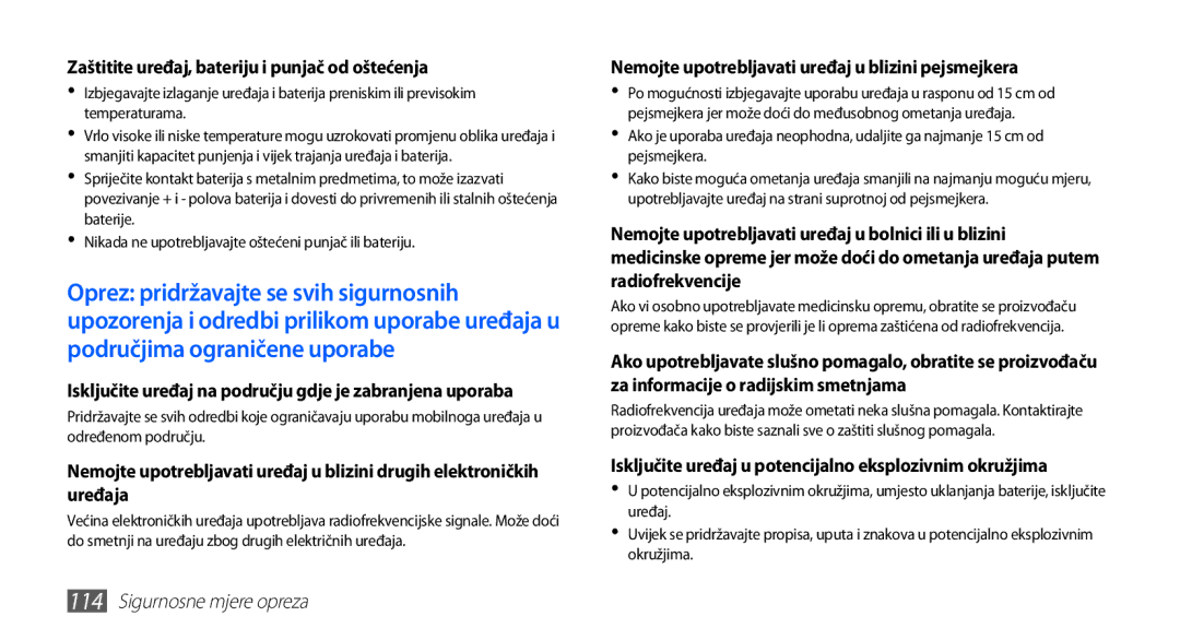 Samsung YP-G70EW/TRA, YP-G70CB/TRA, YP-G70EB/TRA, YP-G70CW/TRA manual Zaštitite uređaj, bateriju i punjač od oštećenja 