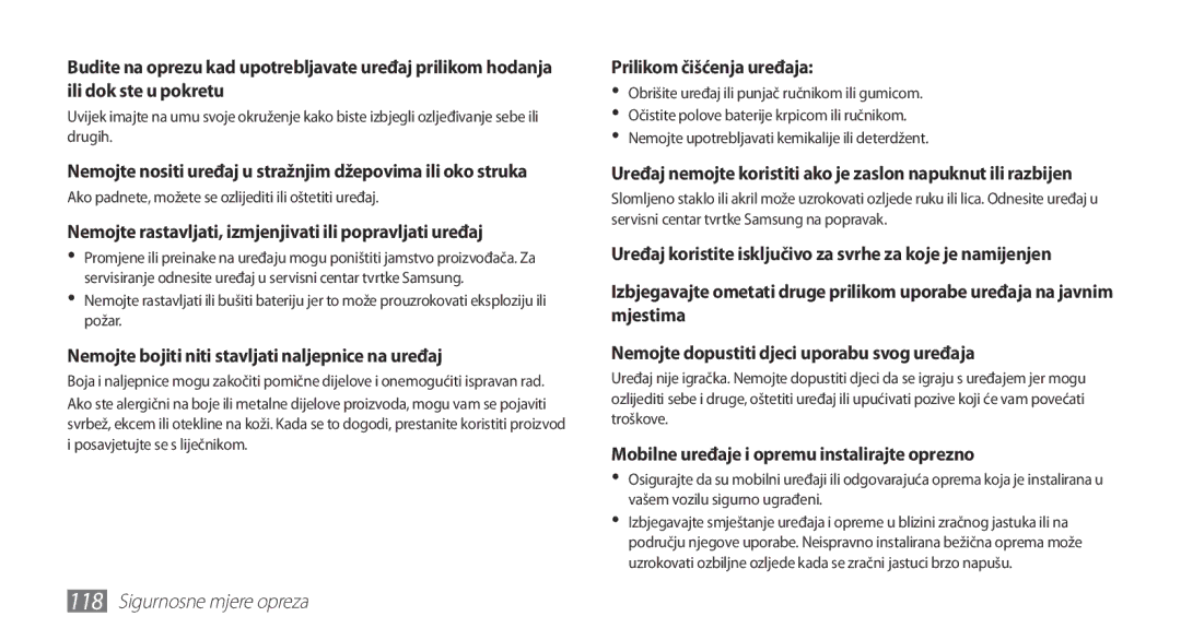 Samsung YP-G70EW/TRA, YP-G70CB/TRA, YP-G70EB/TRA, YP-G70CW/TRA manual Nemojte rastavljati, izmjenjivati ili popravljati uređaj 