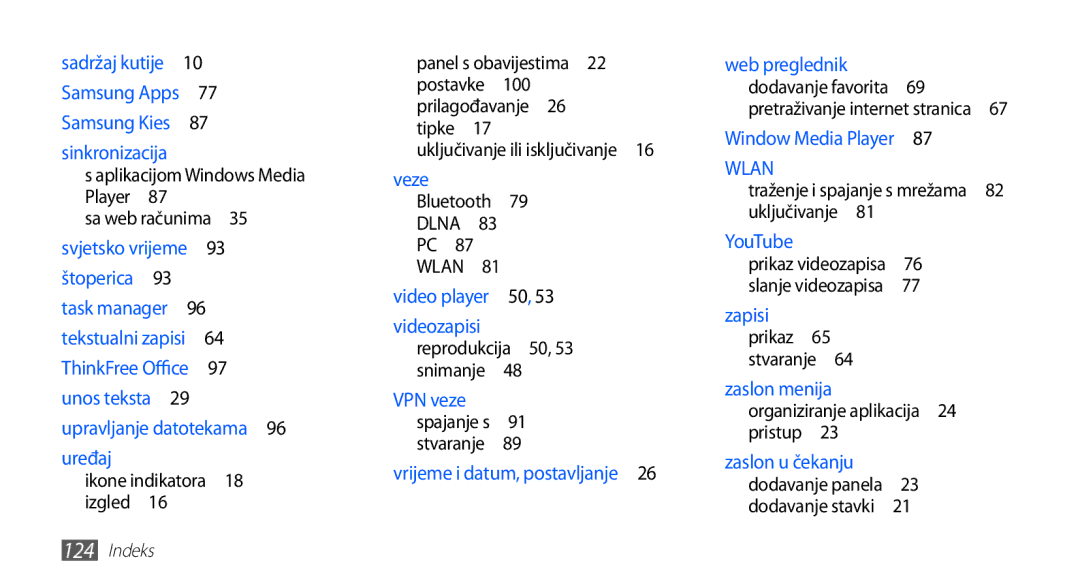 Samsung YP-G70CB/TRA, YP-G70EB/TRA, YP-G70EW/TRA Aplikacijom Windows Media, Unos teksta 29 upravljanje datotekama 96 uređaj 