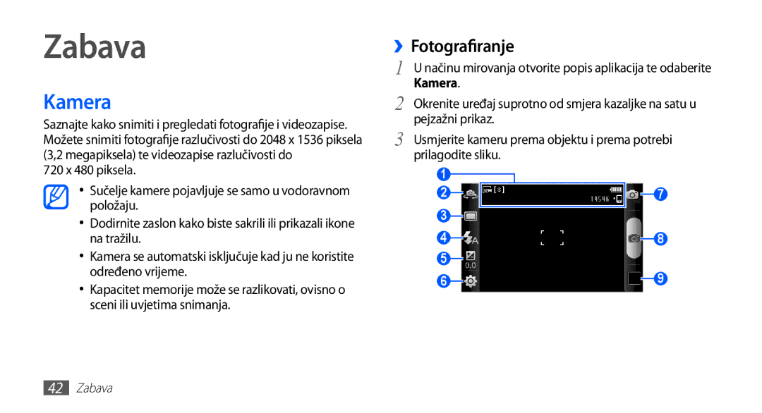 Samsung YP-G70EW/TRA, YP-G70CB/TRA, YP-G70EB/TRA, YP-G70CW/TRA manual Zabava, Kamera, ››Fotografiranje 