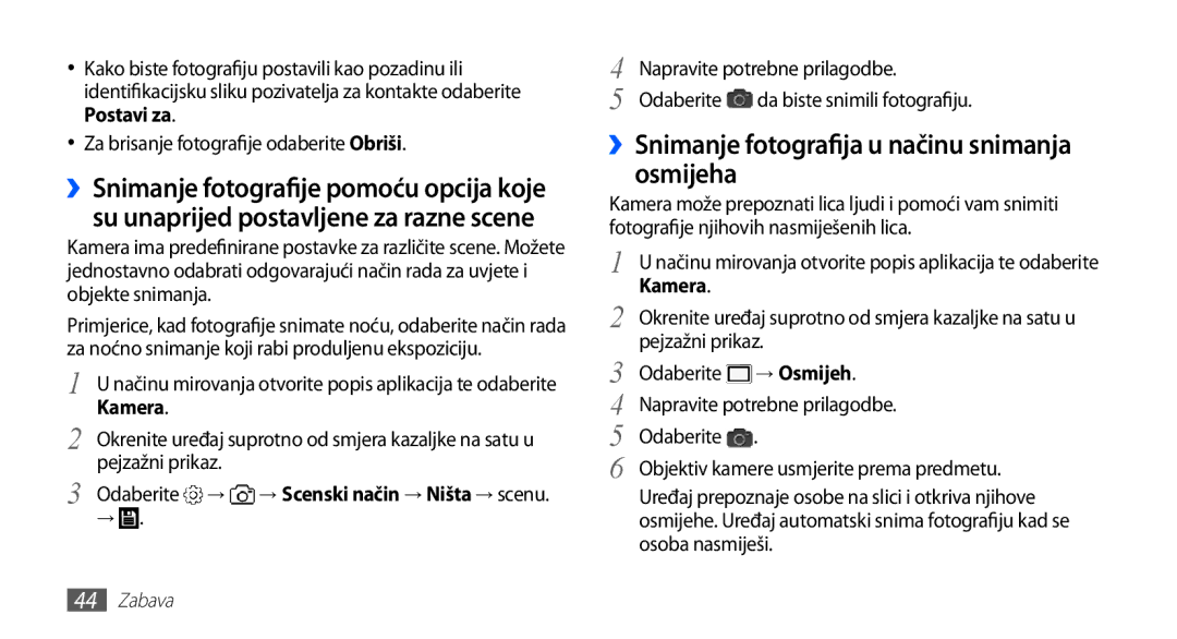 Samsung YP-G70CB/TRA, YP-G70EB/TRA manual ››Snimanje fotografija u načinu snimanja osmijeha, Postavi za, Kamera, → Osmijeh 