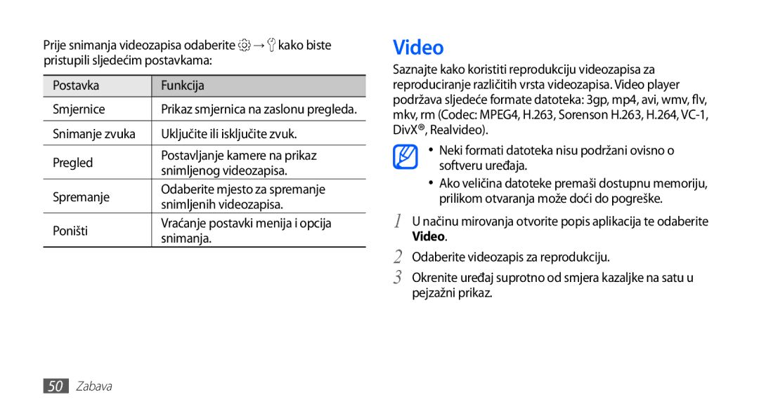 Samsung YP-G70EW/TRA, YP-G70CB/TRA, YP-G70EB/TRA, YP-G70CW/TRA Video, Uključite ili isključite zvuk, Snimljenih videozapisa 