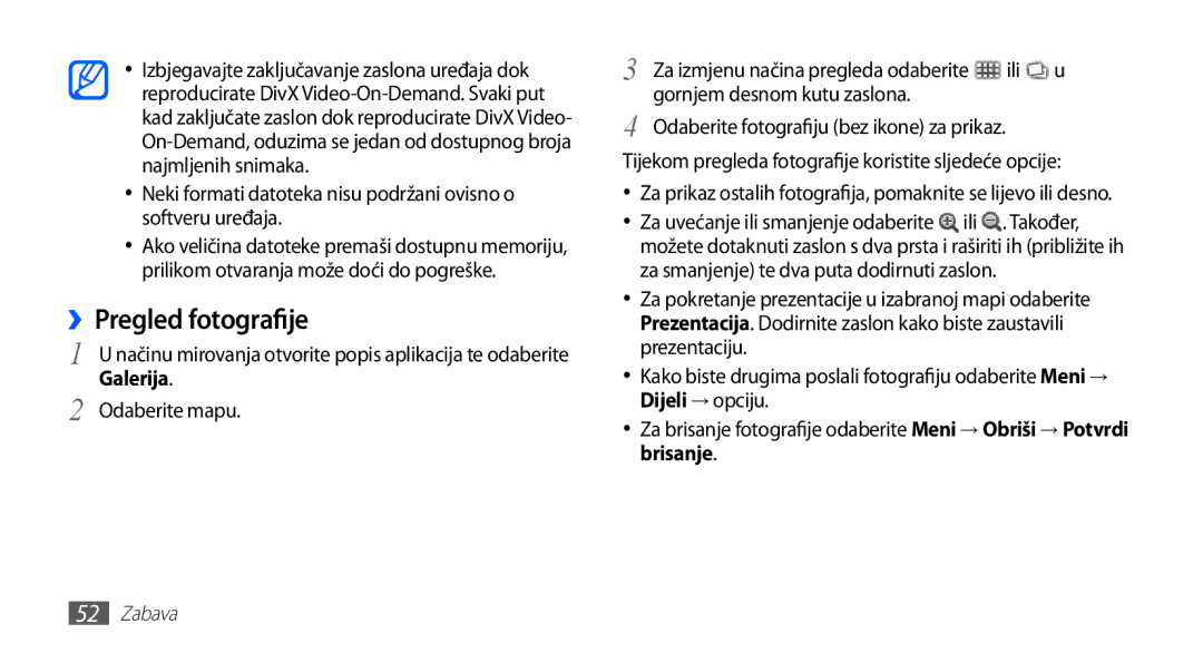 Samsung YP-G70CB/TRA, YP-G70EB/TRA manual ››Pregled fotografije, Galerija, Odaberite mapu, Ili Gornjem desnom kutu zaslona 