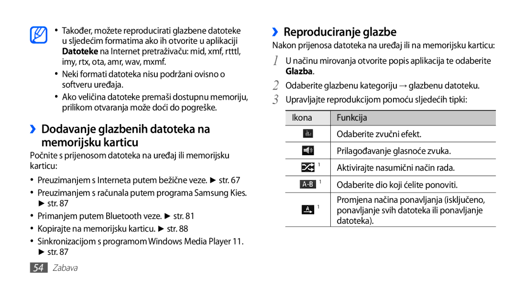 Samsung YP-G70EW/TRA, YP-G70CB/TRA manual ››Reproduciranje glazbe, ››Dodavanje glazbenih datoteka na memorijsku karticu 