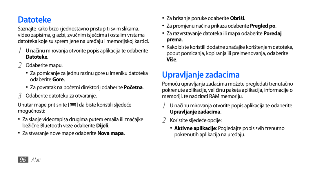 Samsung YP-G70CB/TRA, YP-G70EB/TRA, YP-G70EW/TRA, YP-G70CW/TRA manual Datoteke, Upravljanje zadacima 