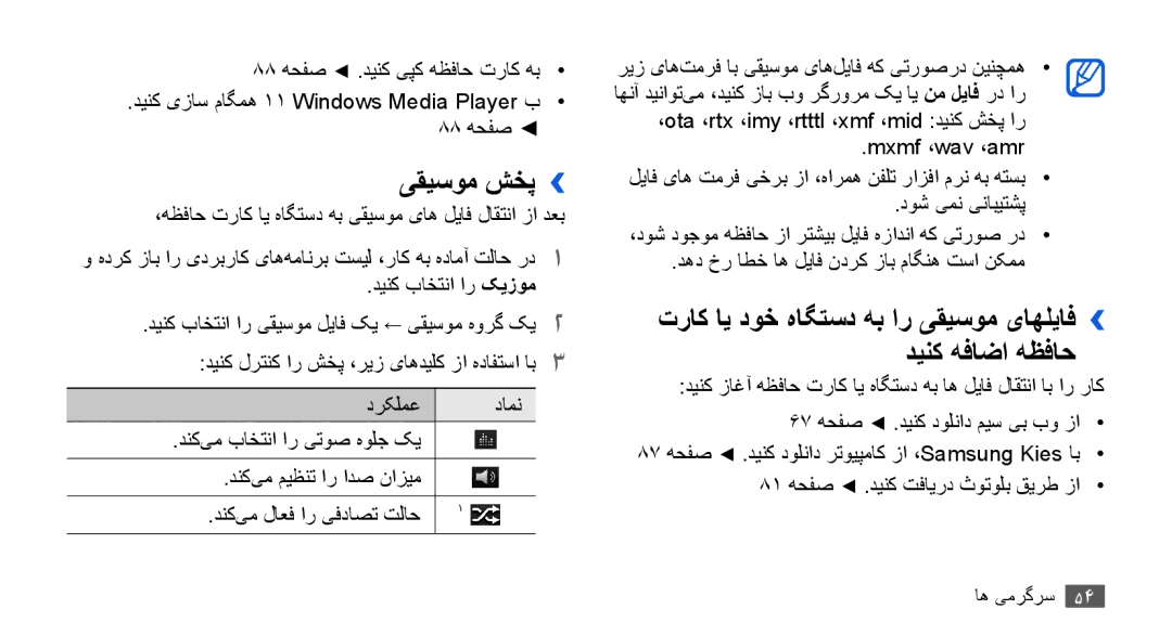 Samsung YP-G70CW/MEA manual یقیسوم شخپ››, تراک اي دوخ هاگتسد هب ار یقیسوم یاهلیاف›› دینک هفاضا هظفاح, دینک باختنا ار کیزوم 