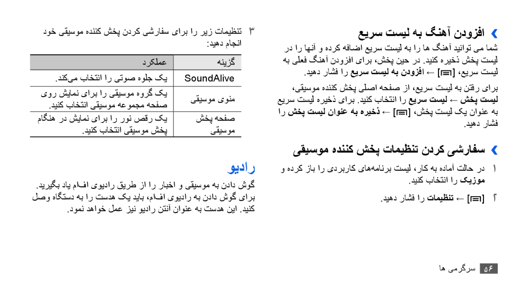 Samsung YP-G70CB/AAW, YP-G70CW/HAC ویدار, عيرس تسيل هب گنهآ ندوزفا››, یقیسوم هدننک شخپ تامیظنت ندرک یشرافس››, ديهد راشف 