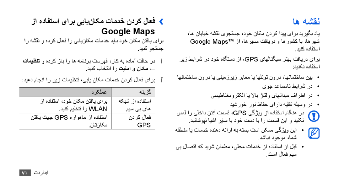 Samsung YP-G70CB/MEA, YP-G70CW/HAC manual اه هشقن, زا هدافتسا یارب یبای‌ناکم تامدخ ندرک لاعف›› Google Maps, دینک هدافتسا 