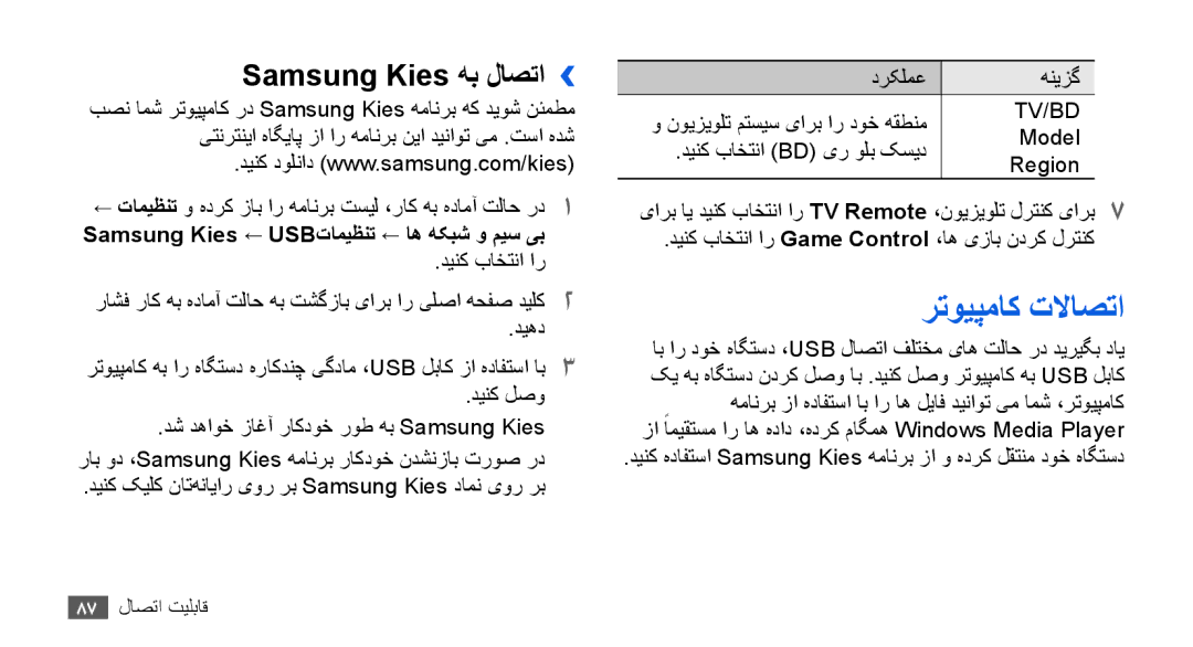 Samsung YP-G70EW/HAC, YP-G70CW/HAC رتویپماک تلااصتا, Samsung Kies هب لاصتا››, Samsung Kies ← USBتاميظنت ← اه هکبش و ميس یب 