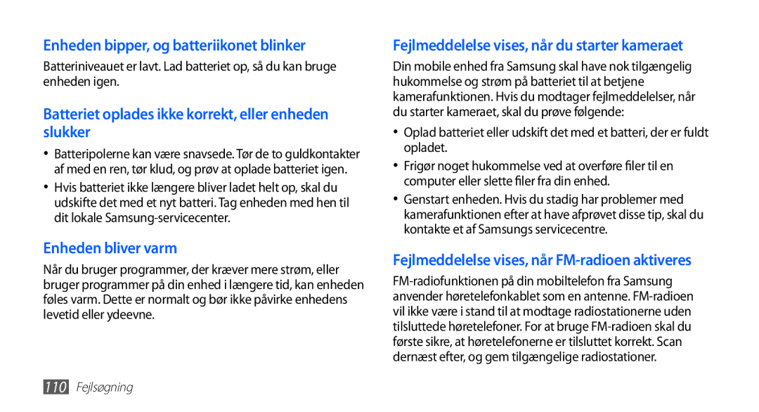 Samsung YP-G70CW/NEE manual Enheden bipper, og batteriikonet blinker 