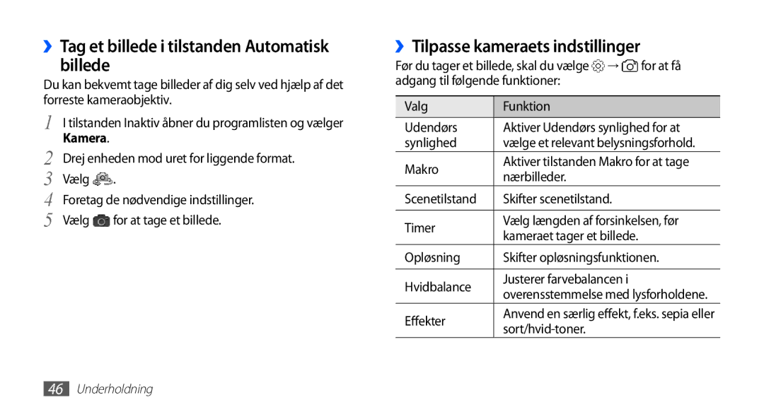 Samsung YP-G70CW/NEE manual ››Tag et billede i tilstanden Automatisk billede, ››Tilpasse kameraets indstillinger 