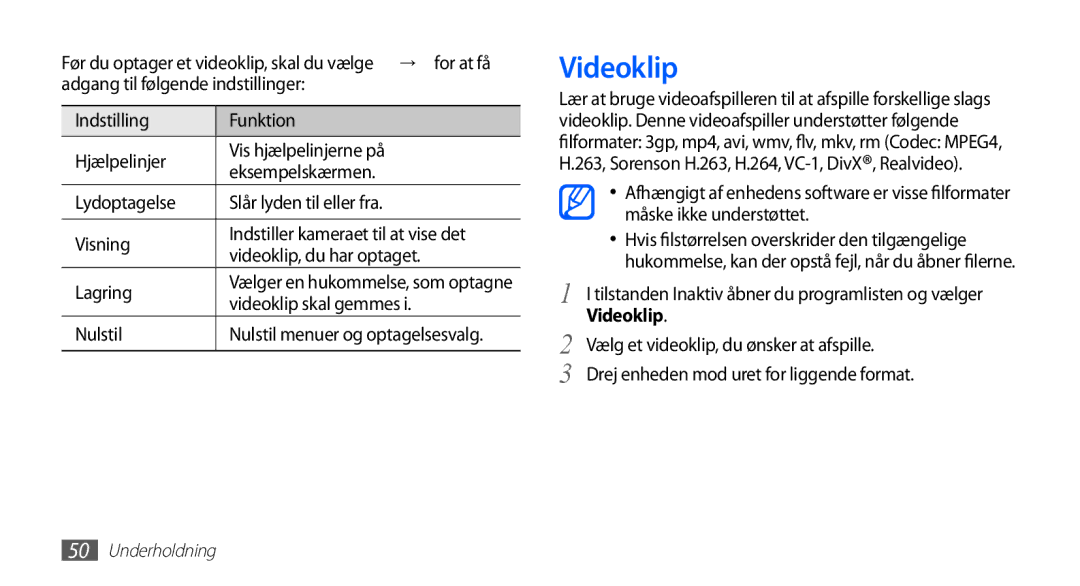 Samsung YP-G70CW/NEE manual Videoklip, du har optaget, Videoklip skal gemmes 