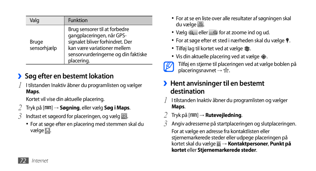 Samsung YP-G70CW/NEE manual ››Søg efter en bestemt lokation, ››Hent anvisninger til en bestemt destination, Maps 