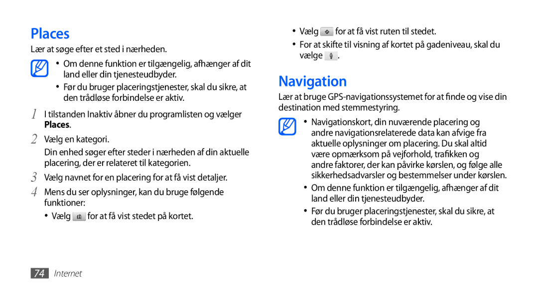 Samsung YP-G70CW/NEE manual Places, Navigation, Lær at søge efter et sted i nærheden 