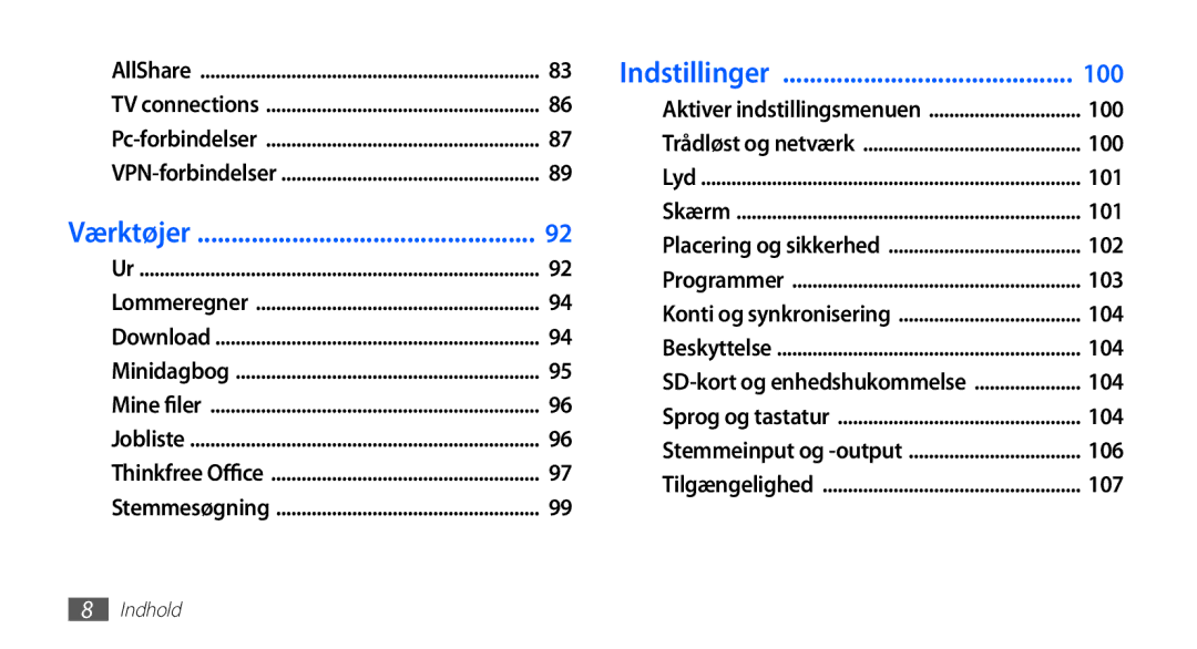 Samsung YP-G70CW/NEE manual Værktøjer 