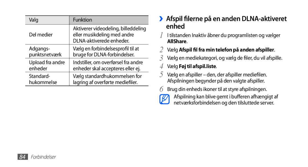 Samsung YP-G70CW/NEE manual ››Afspil filerne på en anden DLNA-aktiveret enhed 