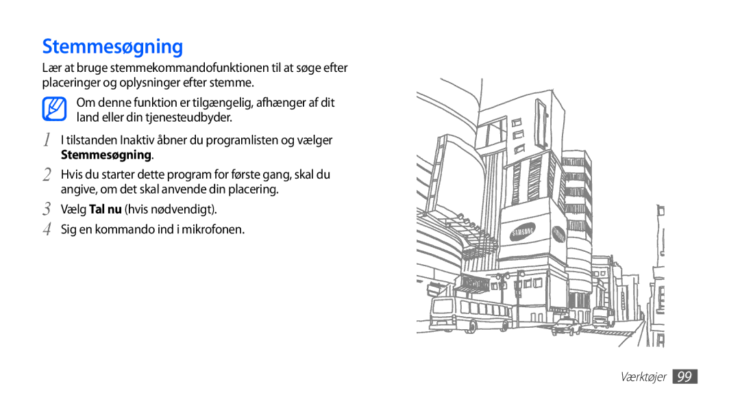 Samsung YP-G70CW/NEE manual Stemmesøgning, Land eller din tjenesteudbyder 