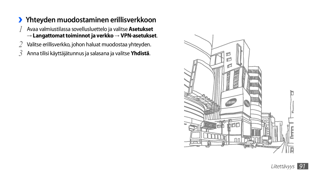 Samsung YP-G70CW/NEE ››Yhteyden muodostaminen erillisverkkoon, Avaa valmiustilassa sovellusluettelo ja valitse Asetukset 