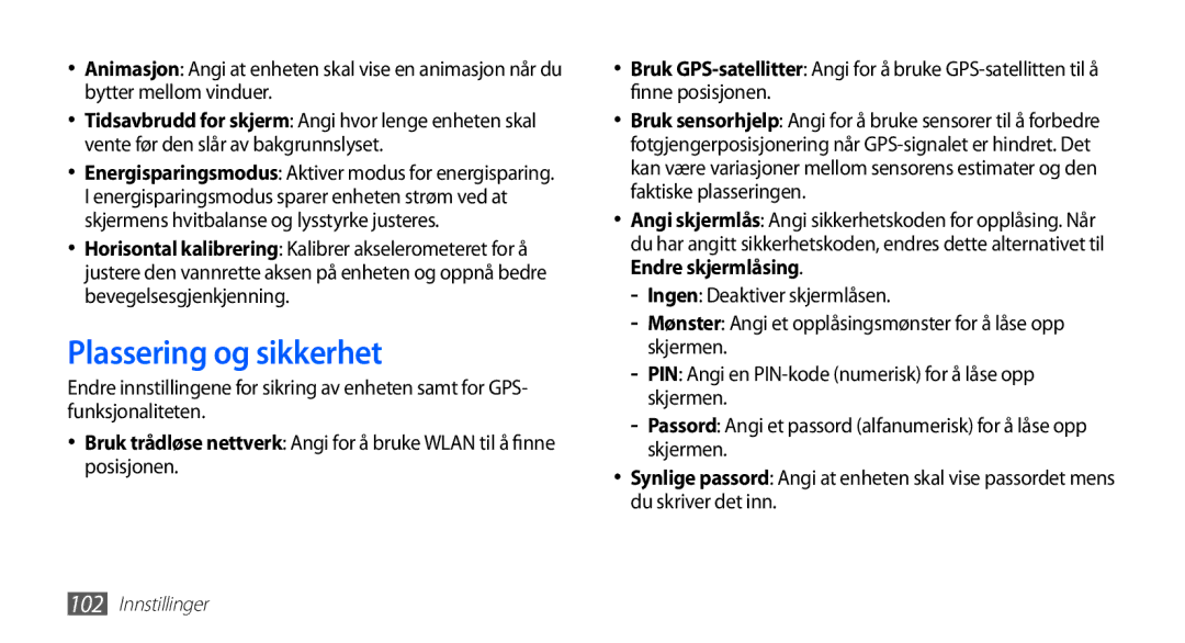 Samsung YP-G70CW/NEE manual Plassering og sikkerhet 