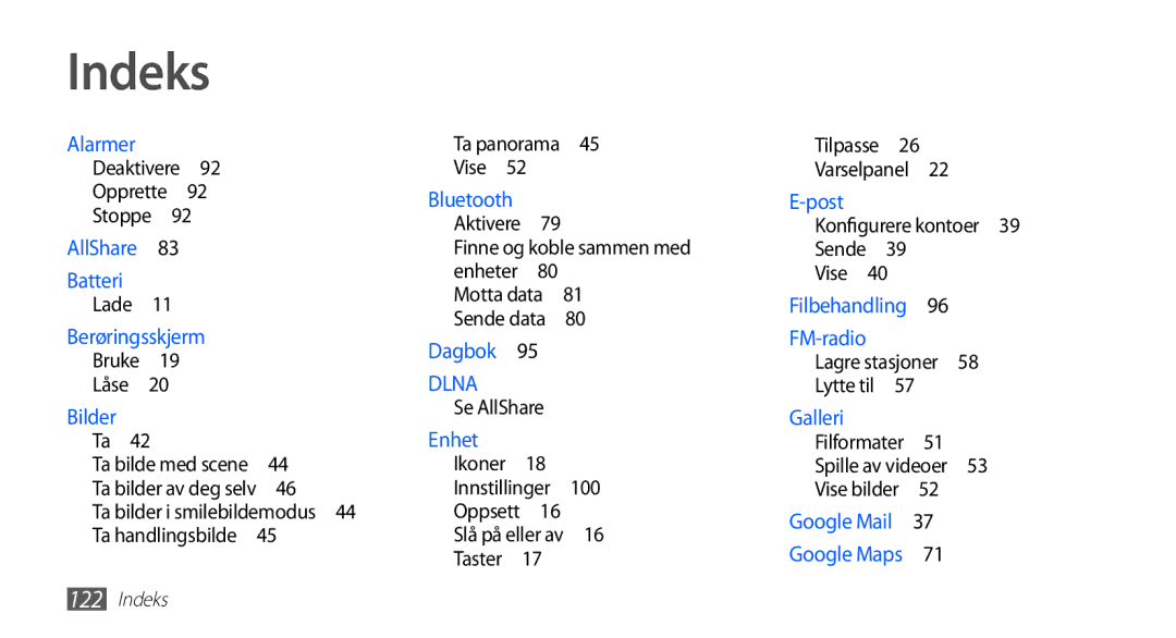 Samsung YP-G70CW/NEE manual Indeks 