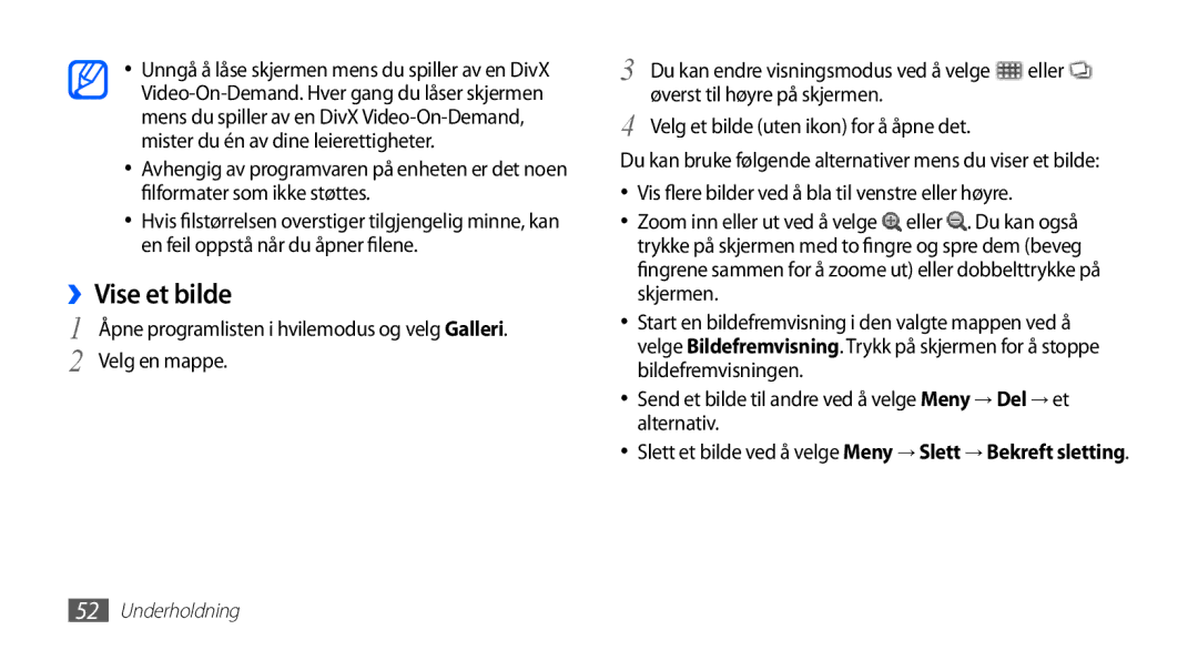 Samsung YP-G70CW/NEE manual ››Vise et bilde, Velg en mappe, Øverst til høyre på skjermen 