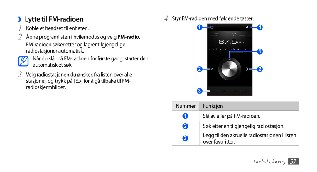 Samsung YP-G70CW/NEE manual ››Lytte til FM-radioen, Styr FM-radioen med følgende taster, Koble et headset til enheten 