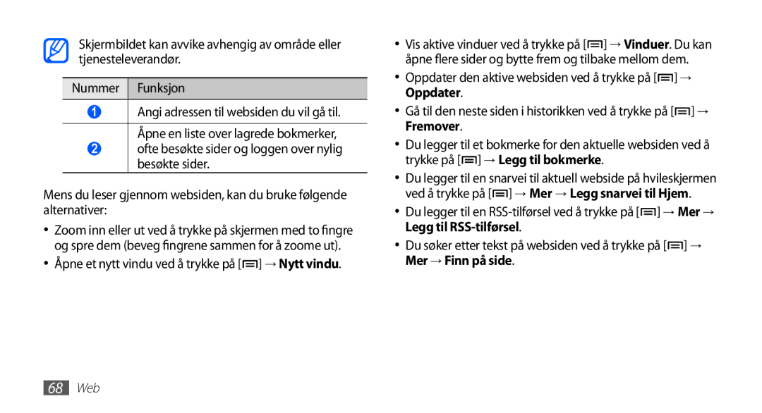 Samsung YP-G70CW/NEE manual 68 Web 