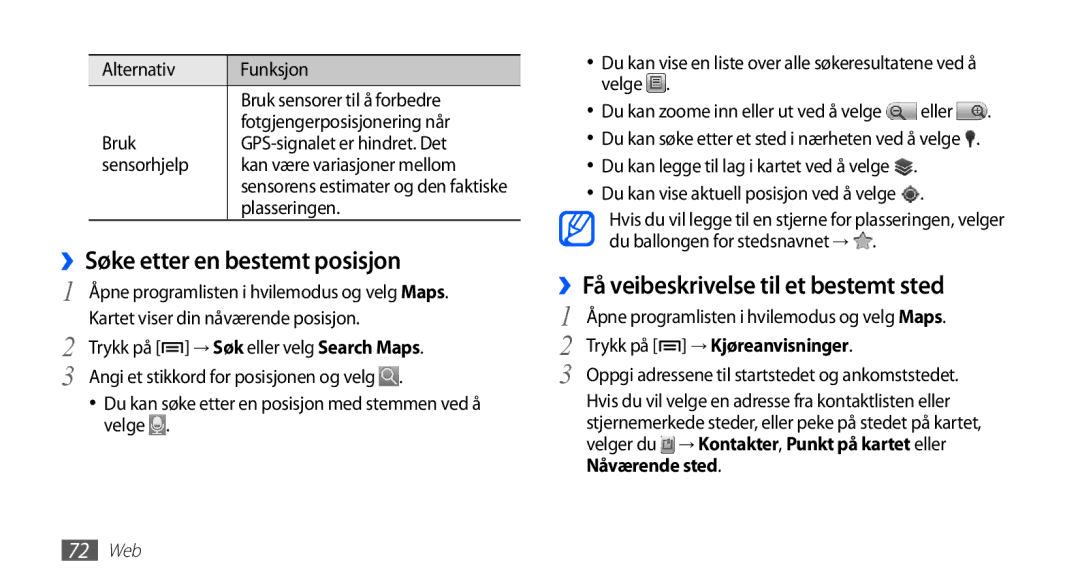 Samsung YP-G70CW/NEE manual ››Søke etter en bestemt posisjon, ››Få veibeskrivelse til et bestemt sted, Plasseringen 