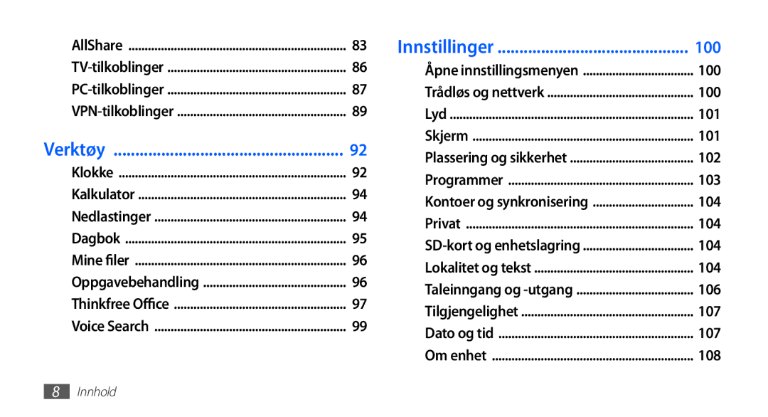 Samsung YP-G70CW/NEE manual Verktøy 