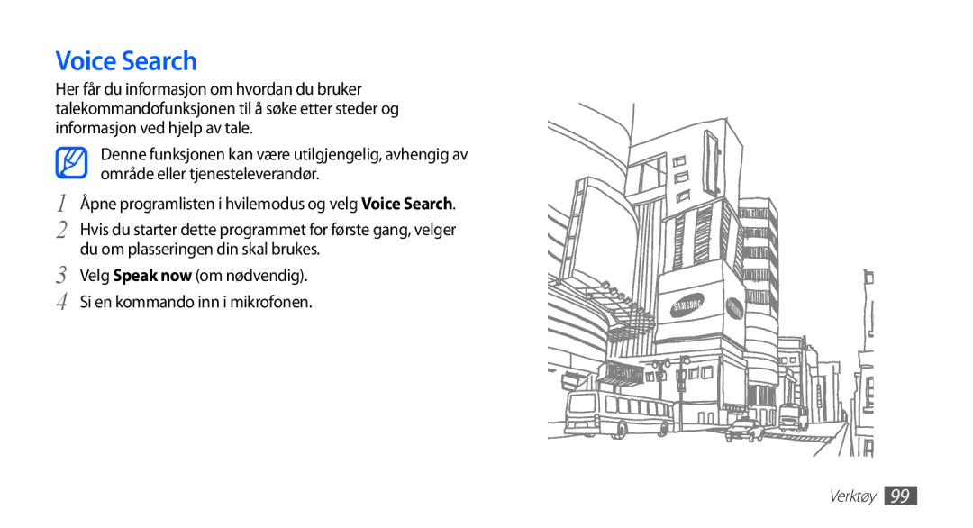 Samsung YP-G70CW/NEE manual Åpne programlisten i hvilemodus og velg Voice Search 