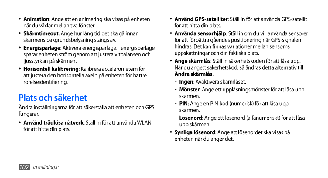 Samsung YP-G70CW/NEE manual Plats och säkerhet 