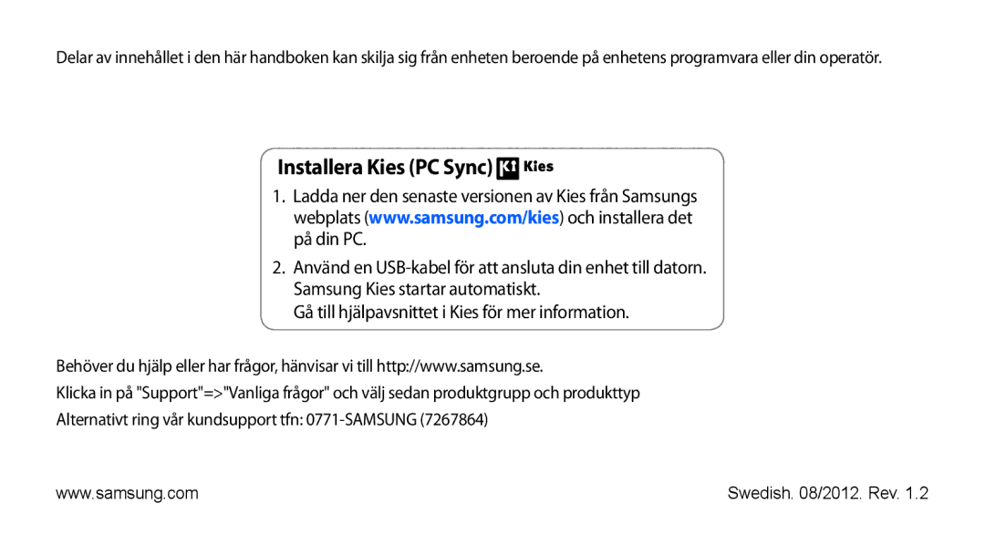 Samsung YP-G70CW/NEE manual Installera Kies PC Sync 