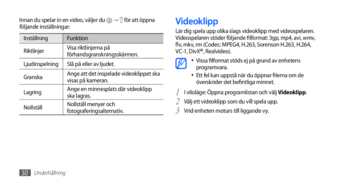 Samsung YP-G70CW/NEE manual Videoklipp, Slå på eller av ljudet, Visas på kameran, Ska lagras 