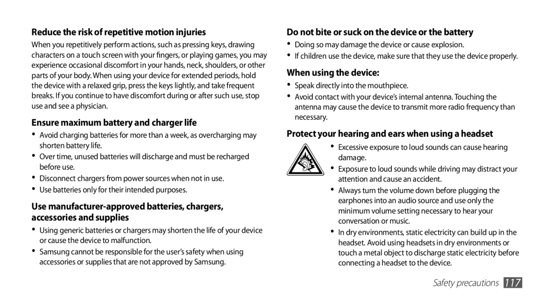 Samsung YP-G70EB/XEZ, YP-G70CW/XET, YP-G70CB/XET, YP-G70CW/XEE, YP-G70CW/HAC Reduce the risk of repetitive motion injuries 