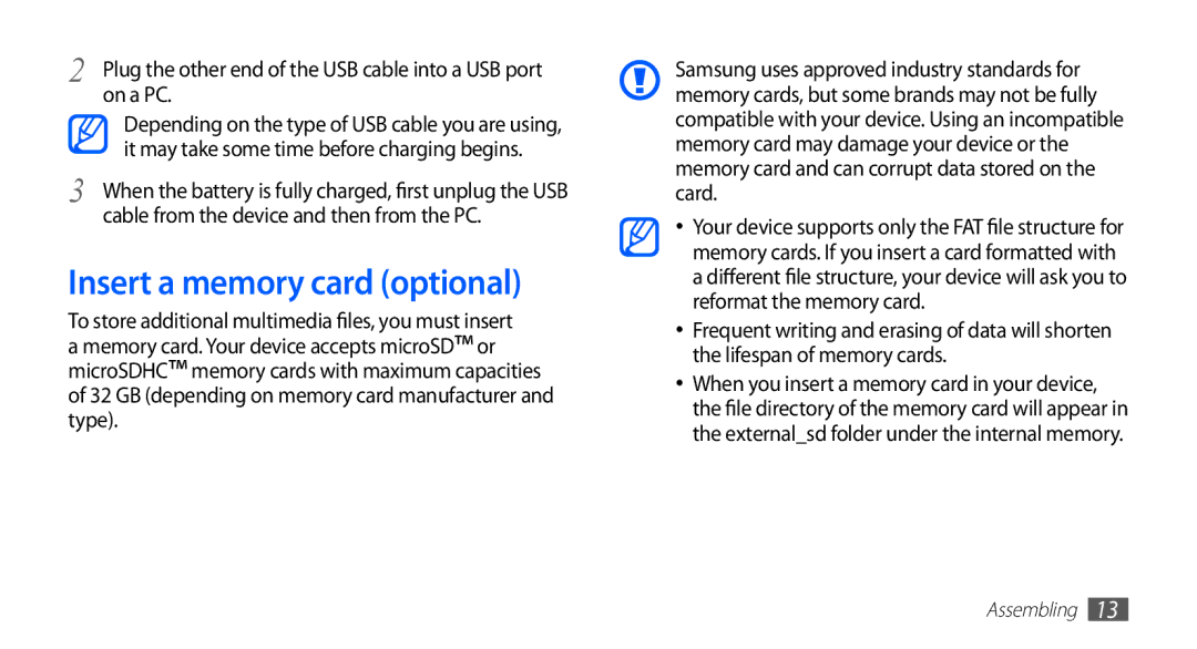 Samsung YP-G70CW/XSV, YP-G70CW/XET, YP-G70CB/XET, YP-G70CW/XEE, YP-G70CW/HAC manual Insert a memory card optional, On a PC 