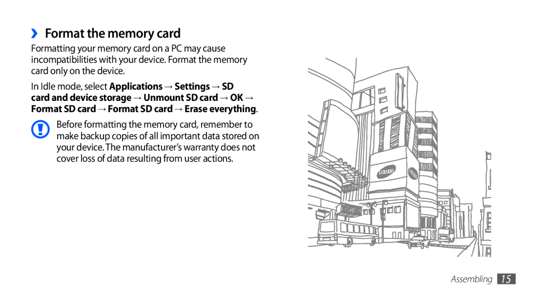 Samsung YP-G70CB/TRA, YP-G70CW/XET, YP-G70CB/XET, YP-G70CW/XEE, YP-G70CW/HAC, YP-G70CB/MEA manual ›› Format the memory card 