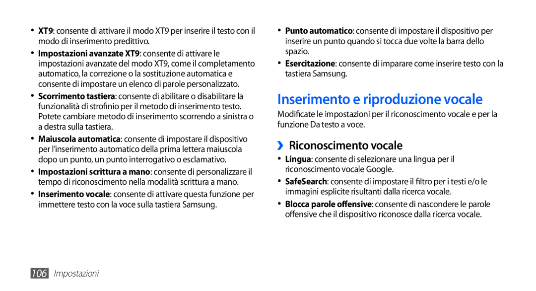 Samsung YP-G70CW/XET, YP-G70CB/XET manual Inserimento e riproduzione vocale, ››Riconoscimento vocale 