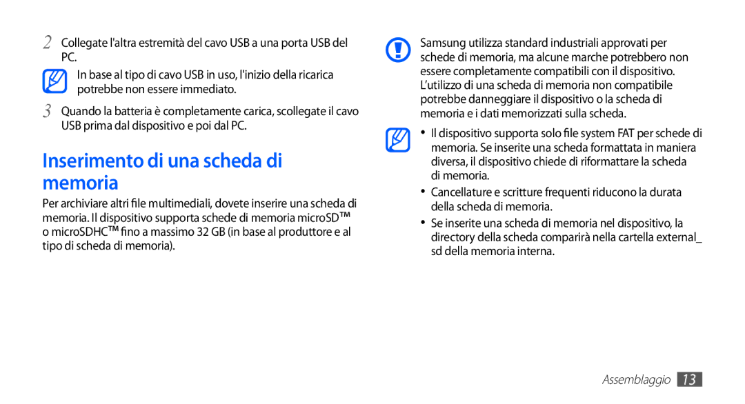 Samsung YP-G70CB/XET, YP-G70CW/XET manual Inserimento di una scheda di memoria, Tipo di scheda di memoria 