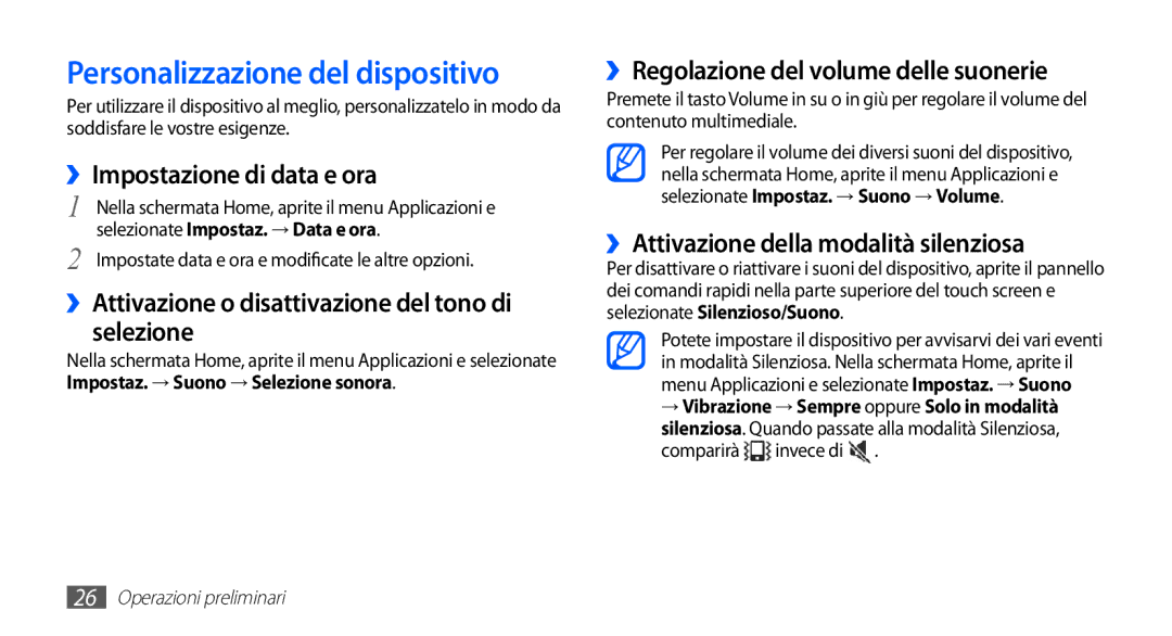 Samsung YP-G70CW/XET, YP-G70CB/XET manual Personalizzazione del dispositivo, ››Impostazione di data e ora 