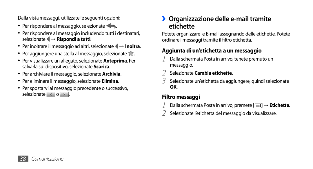 Samsung YP-G70CW/XET ››Organizzazione delle e-mail tramite etichette, Per aggiungere una stella al messaggio, selezionate 