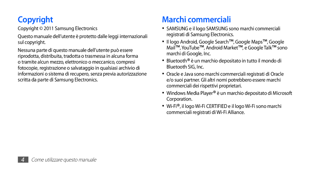 Samsung YP-G70CW/XET, YP-G70CB/XET manual Copyright, Marchi commerciali 