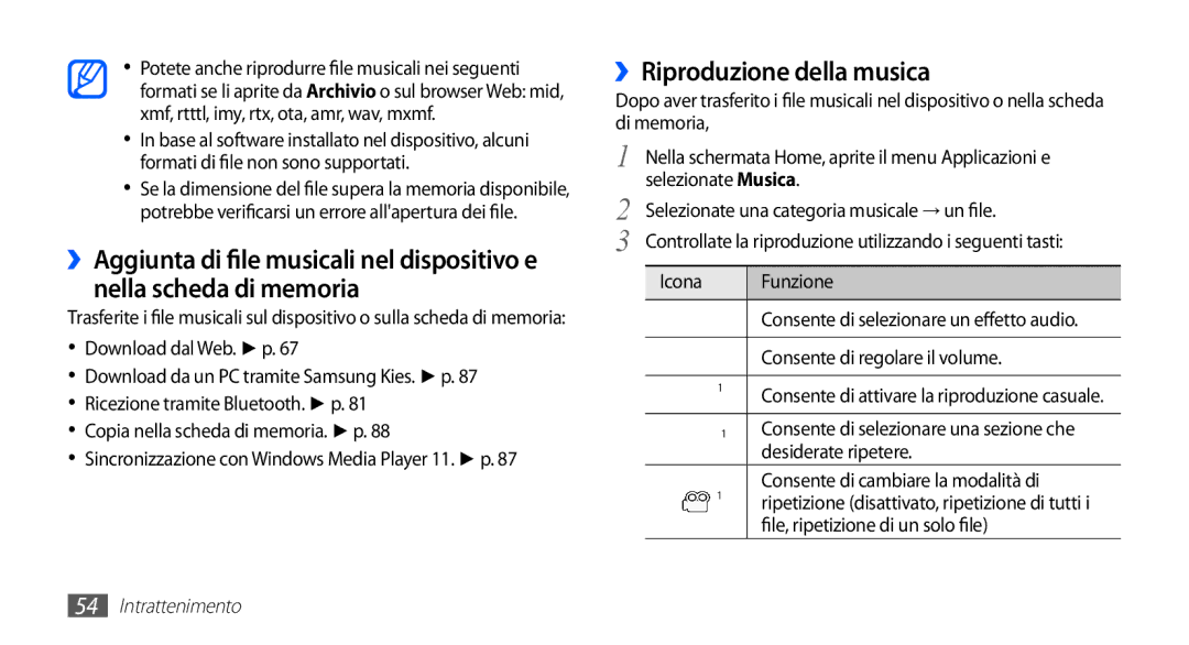 Samsung YP-G70CW/XET, YP-G70CB/XET Nella scheda di memoria, ››Riproduzione della musica, File, ripetizione di un solo file 