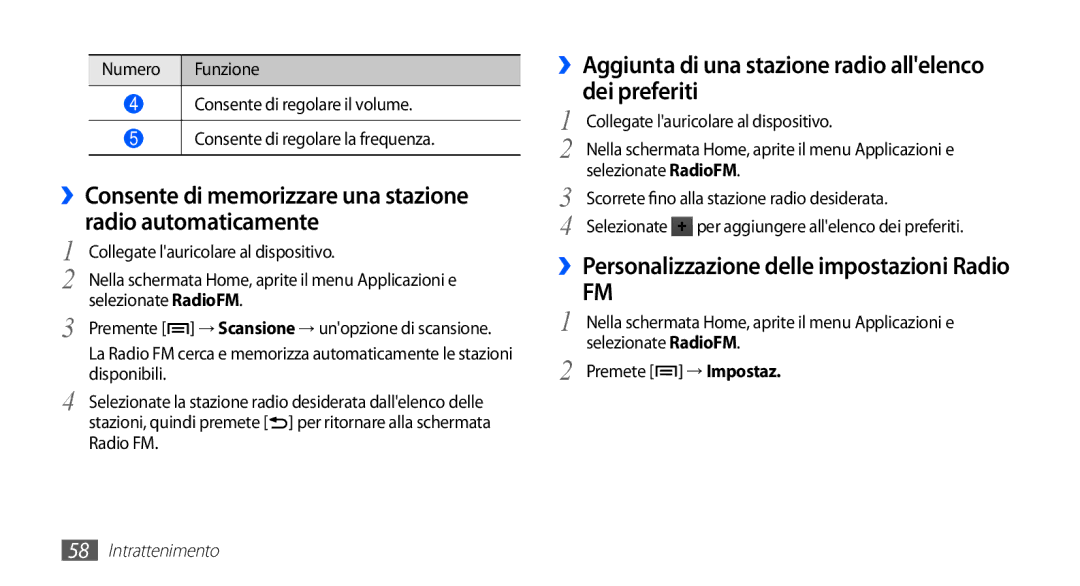 Samsung YP-G70CW/XET manual ››Aggiunta di una stazione radio allelenco dei preferiti, Collegate lauricolare al dispositivo 