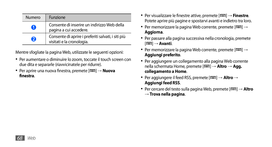 Samsung YP-G70CW/XET, YP-G70CB/XET manual Per aprire una nuova finestra, premete → Nuova finestra, → Trova nella pagina 