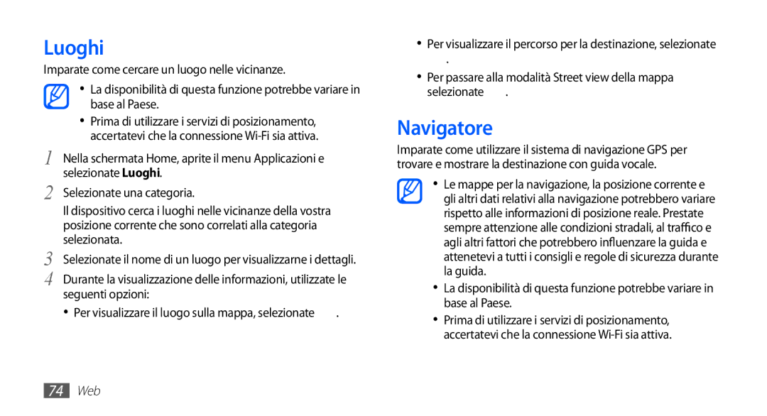 Samsung YP-G70CW/XET, YP-G70CB/XET manual Luoghi, Navigatore 