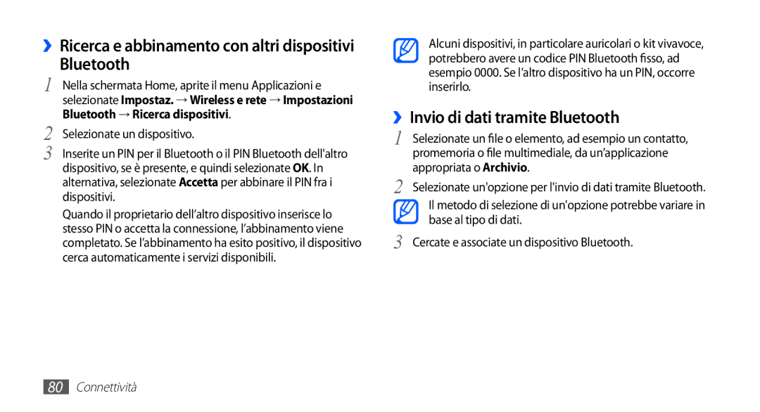 Samsung YP-G70CW/XET, YP-G70CB/XET manual ››Invio di dati tramite Bluetooth, Selezionate un dispositivo 