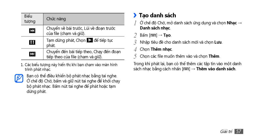 Samsung YP-G70CW/XSV manual Tạo danh sách, Danh sach nhac, Chọn Thêm nhac 