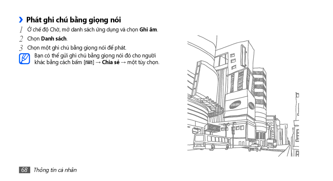 Samsung YP-G70CW/XSV manual ››Phát ghi chú bằ̀ng giọng nói, 68 Thông tin cá nhân 